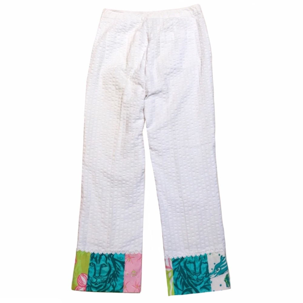 Lilly Pulitzer White Cropped Pants w/ Mixed Lily Print Hemline, Sz 4/Small, EUC - Picture 2 of 13